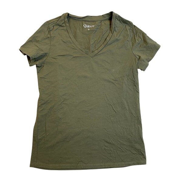 Quince Womans T-Shirt Small Olive Green V-Neck Short Sleeve - Picture 1 of 6